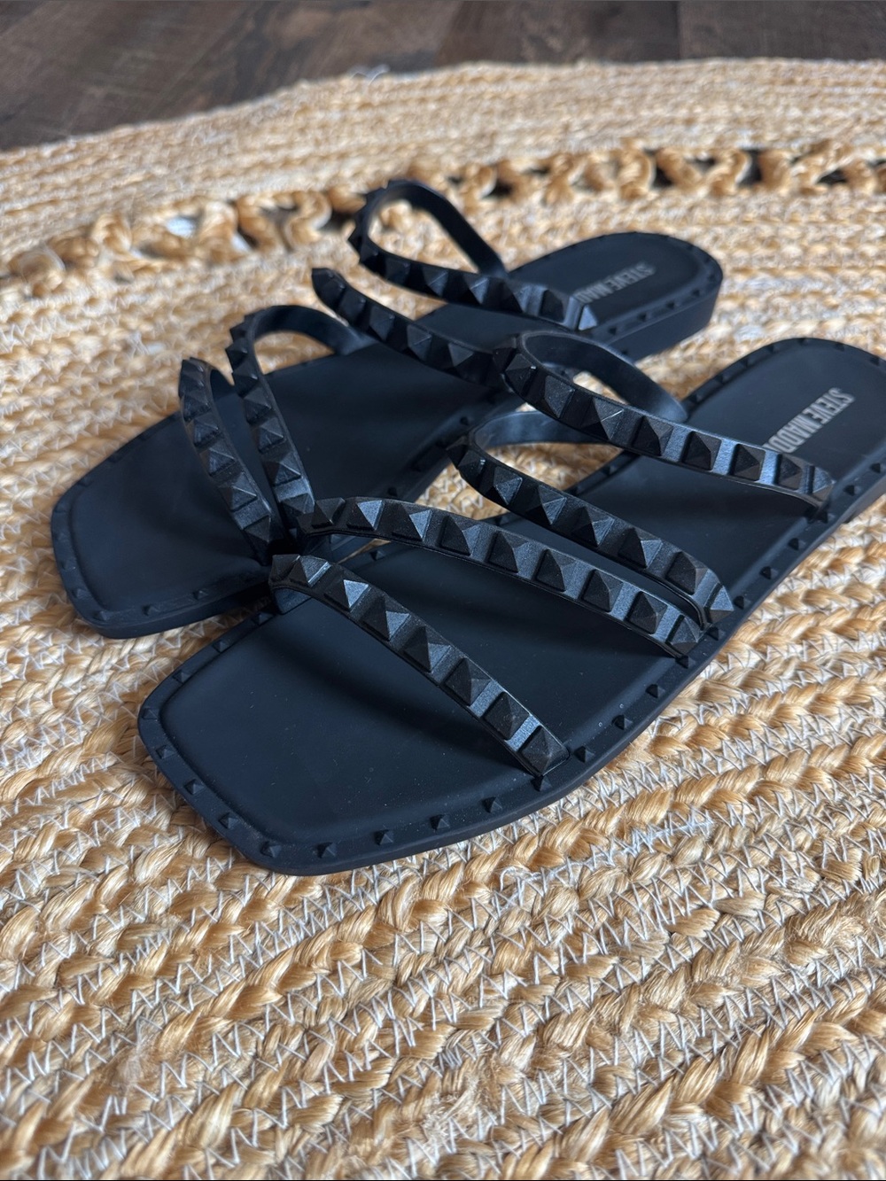 Steve Madden Black Studded Multi-Strap Slide Sandals - Picture 3 of 4